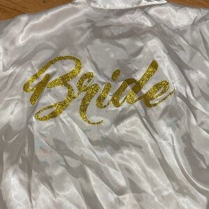 White Bride Satin Robe with Gold Lettering